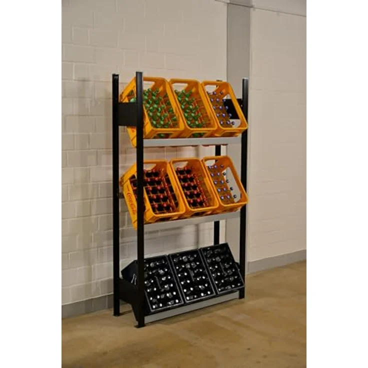 SCHULTE Regalwelt Getränkekistenregal für bis zu 9 Kisten, 180x100x30 cm (HxBxT), Traglast pro Ebene 60 kg, schwarz-silber, Getränkeregal, Bierkistenregal, Flaschenkastenständer, Wasserkistenregal – Bild 2