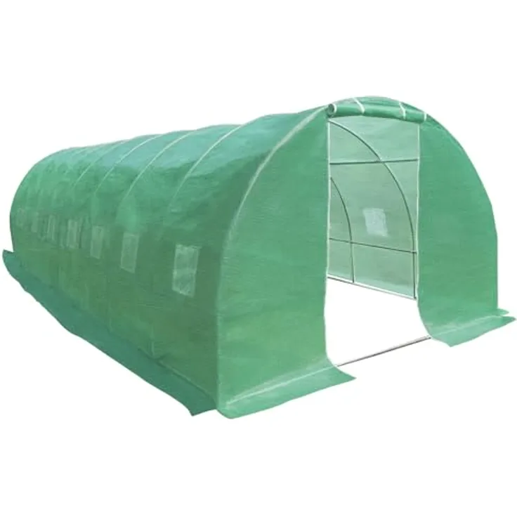 HATTORO Anzucht Gewächshaus Garten Foliengewächshaus Folientunnel Stahlfundament Gitternetzfolie PE-Gewebe 170g/m² 16 Fenster Rolltür 8x3x2m winterfest - Preisvergleich
