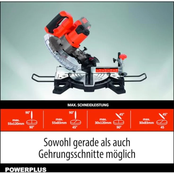 POWER plus Dual Power Akku Kapp und Gehrungssäge POWDP2550-20V, Gehrungs- und Kappsäge, Ø210mm, Stabile Sägegeschwindigkeit, Holzsägeblatt inklusive – Bild 2