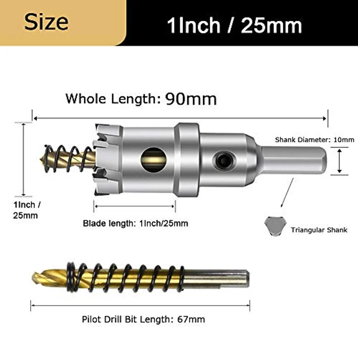 ASNOMY 25mm TCT-Hartmetall-Lochsäge, Metall Bohrer mit drei Klingen für Edelstahl, Eisen, Holz, Kunststoff, 10mm Schaftdurchmesser – Bild 4