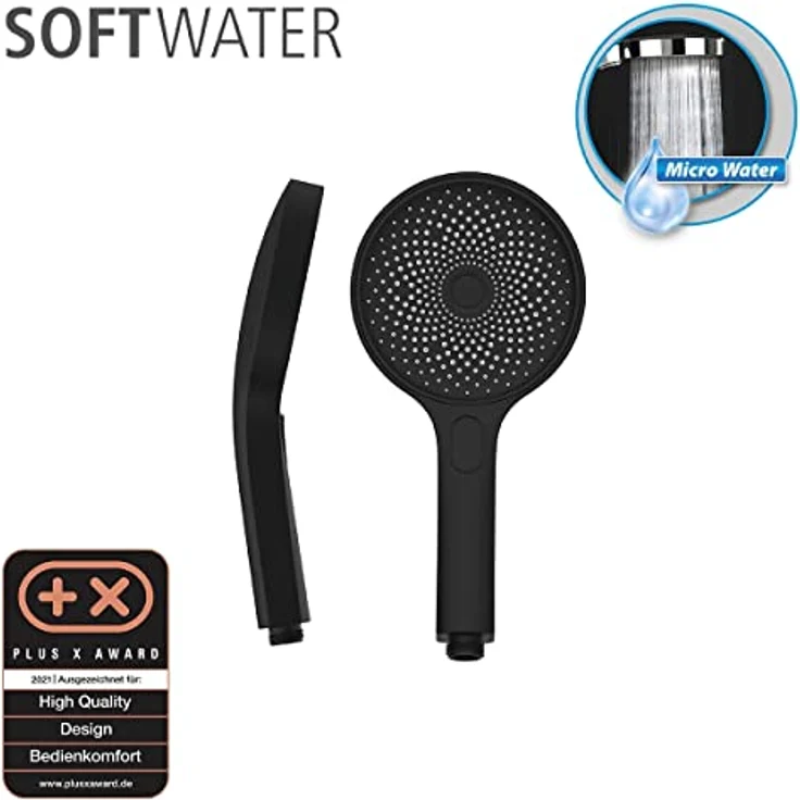 WENKO Softwater Duschkopf, 3 Strahlarten, Universalhandbrause spritzarm und leise in der Funktion, Duschbrause, super sanftes Wasser dank mehr Düsen am Brausekopf, Duschkopf Ø 13 cm, ABS Schwarz matt – Bild 2