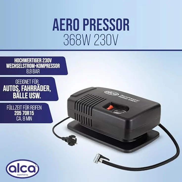 alca® Kompressor Auto und Fahrrad elektrische Luftpumpe, 230V Luftkompressor, 8,6 bar, Steckdose – Bild 2