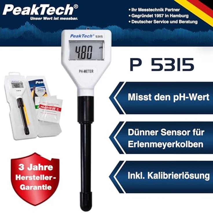 PeakTech 5315 pH-Messgerät, extra dünne Sonde für Aquarium und Pool, LCD mit Hintergrundbeleuchtung – Bild 2