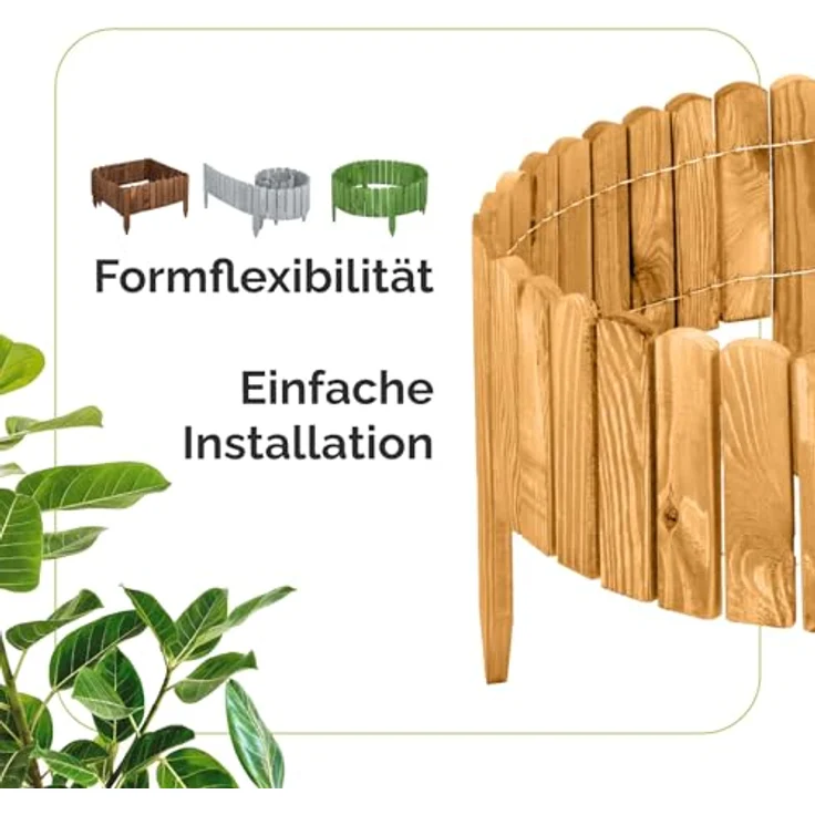 Garronda Rasenkante Beeteinfassung Holz Rollzaun Flexibler Rollborder, 2m Länge, imprägniert, wetterbeständig – Bild 2