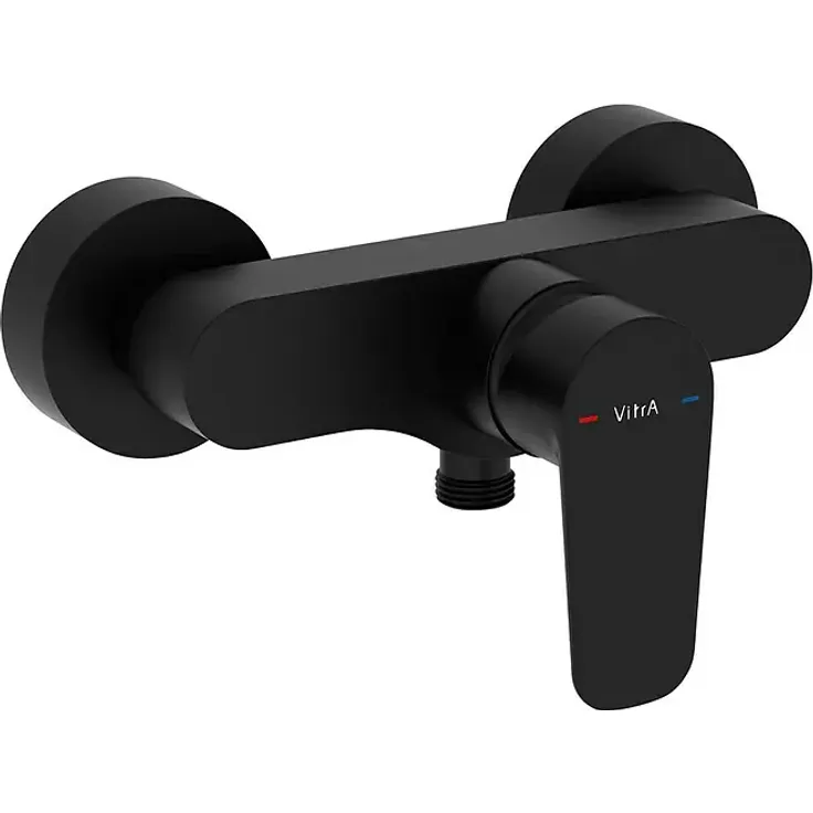VitrA Flow Soft Brausearmatur, Wannenfüll- und Brausearmatur mit festem Auslauf 12,7 cm, Schwarz, Matt