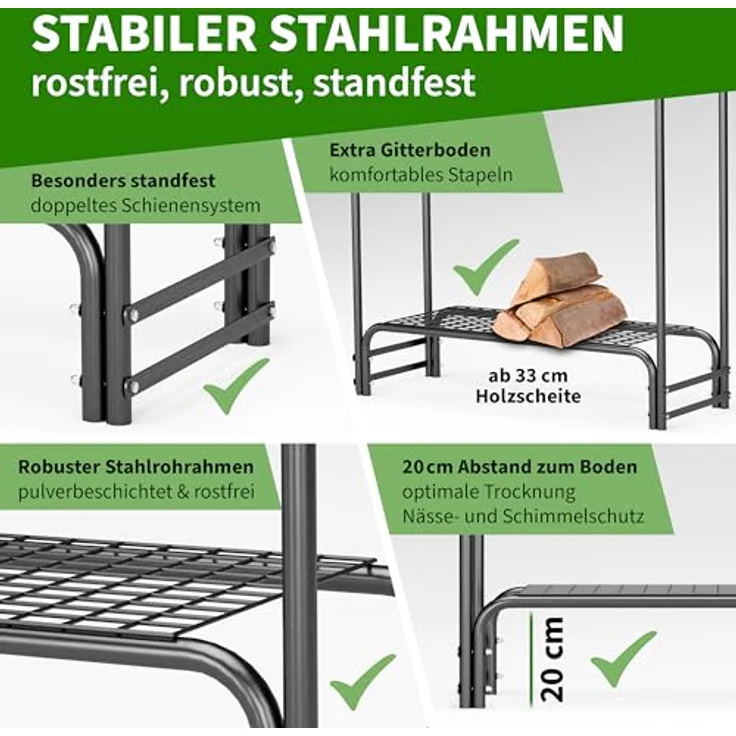TTL GARDEN Kaminholzregal S, 100x36x116cm schwarz, wetterfeste Abdeckung, metallischer Stahlrohrrahmen, bis 200kg Holz, für innen & außen – Bild 3