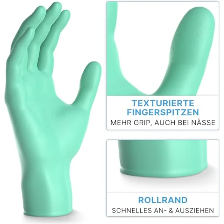 ARNOMED Einweghandschuhe Grün, 500 Stk (5x100), XL Nitril, puderfrei, hautfreundlich, lebensmittelecht, reißfest, ideal für Hygiene- & Reinigungsarbeiten – Bild 2