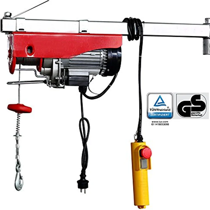 Arebos Elektrische Seilwinde | Seilzug | Seilhebezug | Motorwinde | Flaschenzug | Hebezug| Elektrischer Kettenzug mit Kabel-Fernbedienung | Hubhöhe 12m | TÜV Rheinland GS | Tragkraft 500kg bis 1000kg
