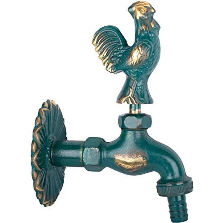 Boni-Shop Nostalgie Auslaufventil Wasserhahn, Messing massiv mit verschiedenen Motiven und Wandrosette, 1/2" (19mm) – Bild 1