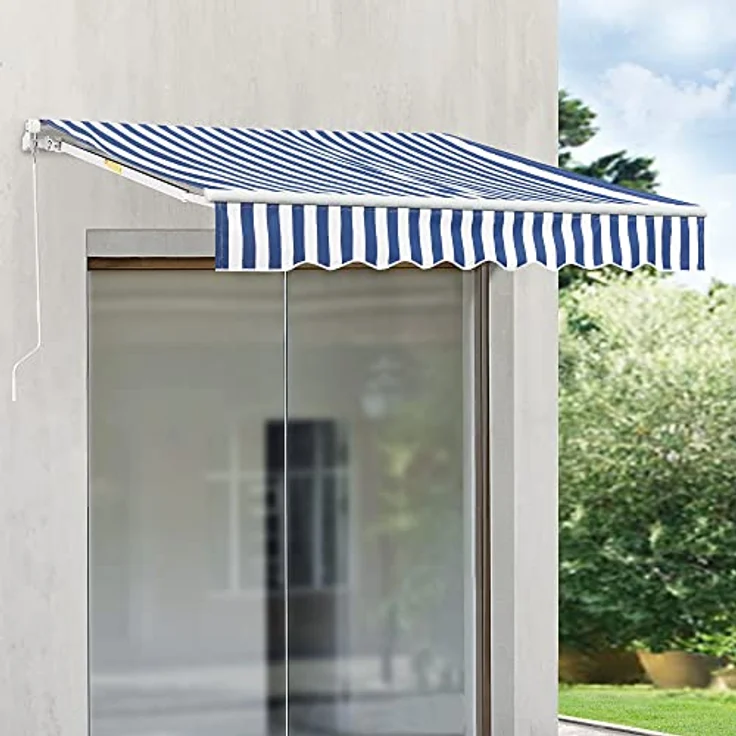 Gelenkarmmarkise 350x250cm mit Handkurbel Blau-Weiß – Bild 4