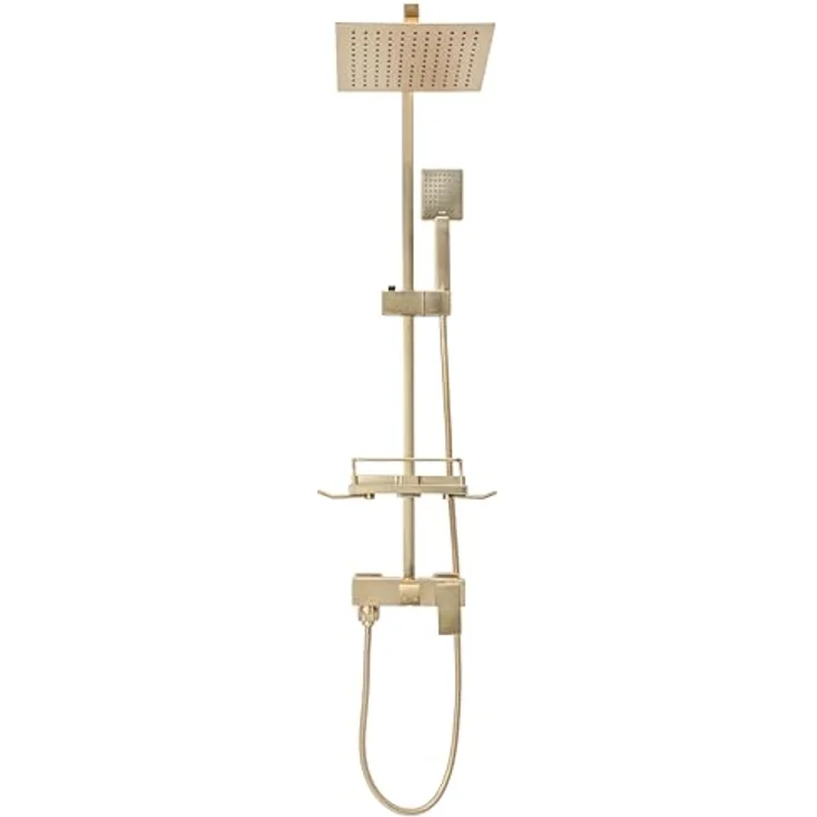 Rea Duschsystem JACK BRUSHED GOLD, Duschset mit Duscharmatur, Regendusche 25 x 25 cm, Messing, oberflächenmontiert, gebürstetes Gold – Bild 5