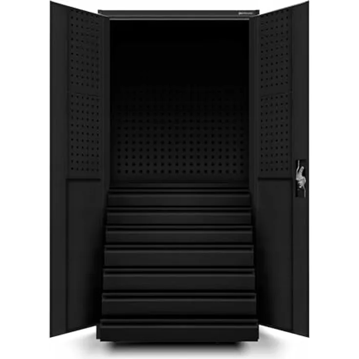 Jan Nowak Werkzeugschrank Darek, Metall mit 7 ausziehbaren Schubladen, Schwarz, H x B x T: 185 x 92 x 50 cm