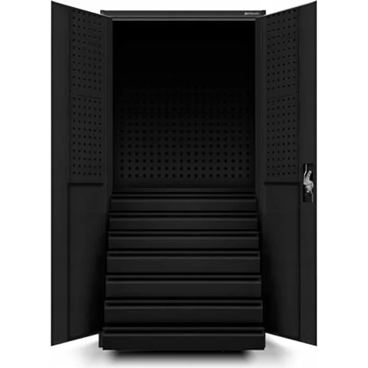 Jan Nowak Werkzeugschrank Darek, Metall mit 7 ausziehbaren Schubladen, Schwarz, H x B x T: 185 x 92 x 50 cm – Bild 1