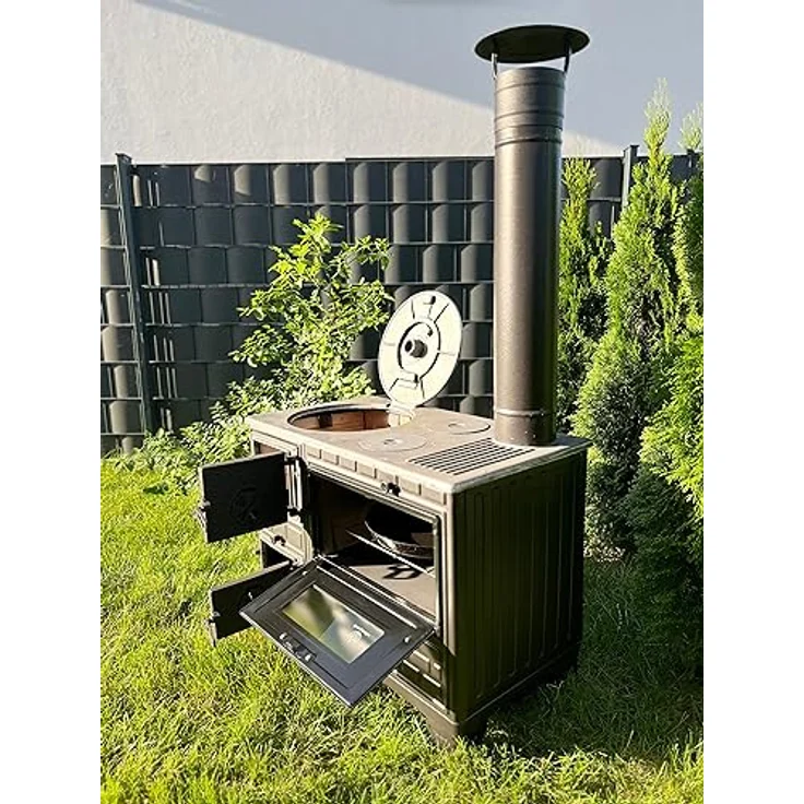 Homeparadise Outdoor-Küchenofen Terrassenofen Kuzine Soba/Gartenküche Holzofen Ofen mit Holzkohle (Brennkammertür: Guss), Schwarz / Anthrazit – Bild 4