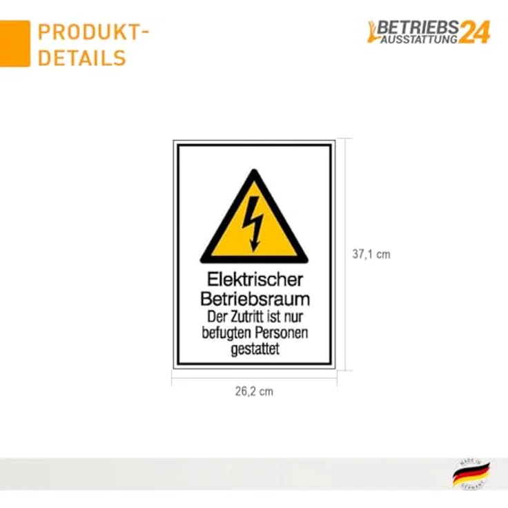 Betriebsausstattung24 Warn-Kombischild „Elektrischer Betriebsraum - Der Zutritt ist nur befugten Personen gestattet“, Aluminium, 26,2 x 37,1 cm, UV- & witterungsbeständig, für Innen- und Außenbereich geeignet – Bild 2