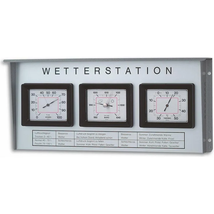 TFA Aussenwetterstation, analoge Wetterstation zur Messung von Temperatur, Luftfeuchtigkeit und Luftdruck, weiss und schwarz