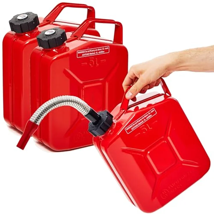 BW® Benzinkanister Metall 3x 5 Liter, roter Kraftstoffkanister mit Schraubverschluss und Ausgießer, TÜV-geprüft, UN-zugelassen, Made in Europe – Bild 1