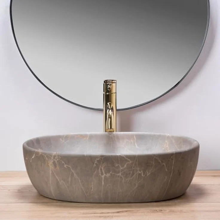 Rea Aufsatzwaschbecken Keramik Oval grau, freistehend, 48x35 cm, ohne Armatur- und Überlaufloch – Bild 4