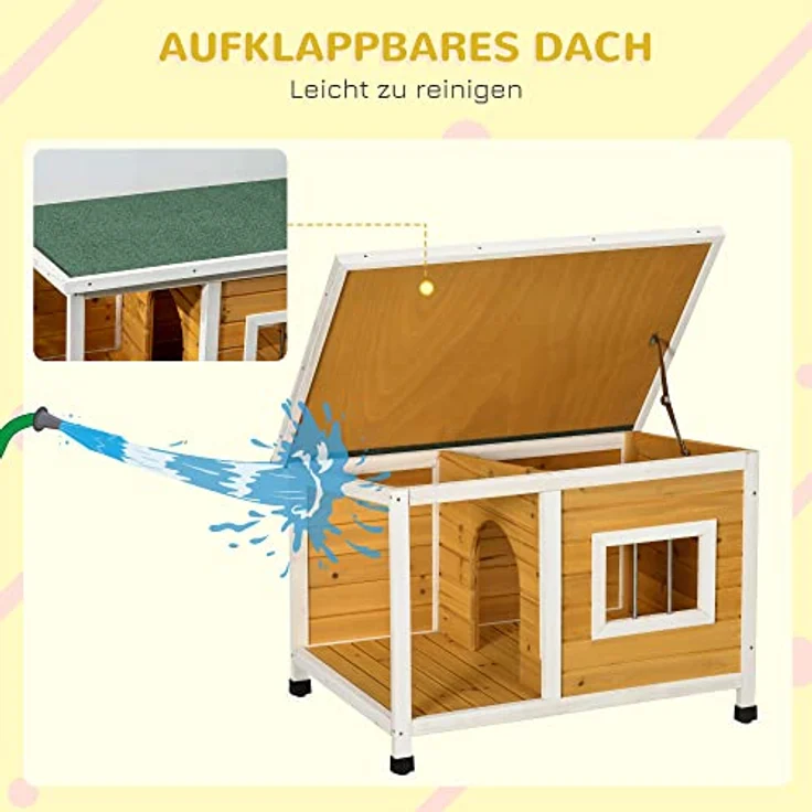 PawHut Hundehütte, Tannenholz, Hundehaus mit Terrasse und aufklappbarem Asphaltdach, Hütte für kleine Hunde, Indoor, Outdoor, wetterfest, Orange, 85,5 x 62 x 60 cm – Bild 5
