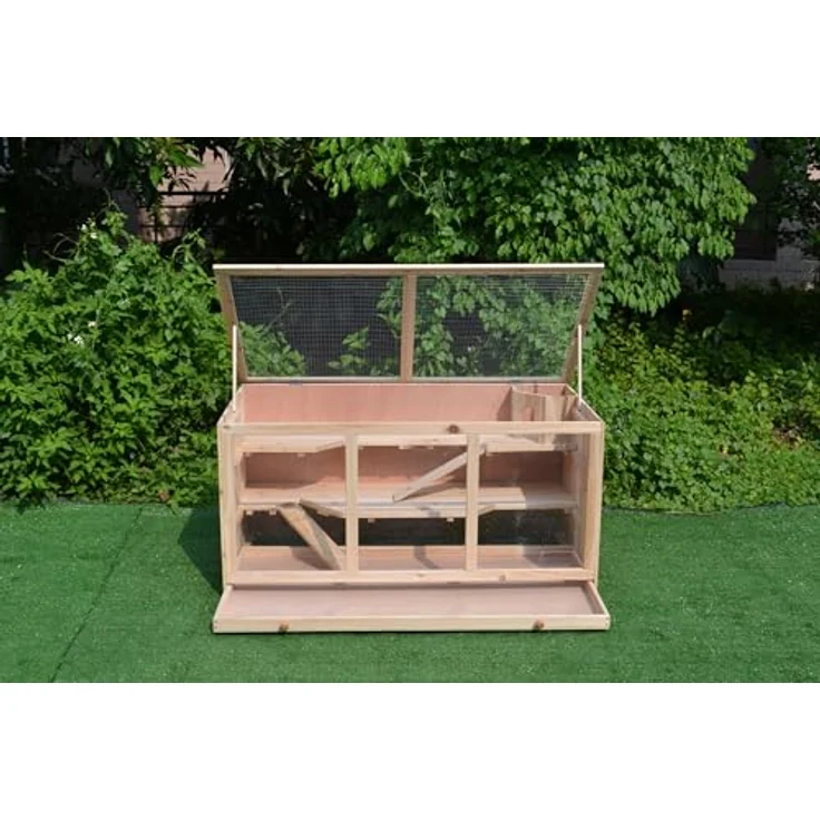 Mucola Kleintierkäfig 117x63x58 cm, 3-stöckig Holz Hamsterkäfig mit aufklappbarem Deckel, Rampen und Plexiglas, ideal für Mäuse und Kaninchen – Bild 2