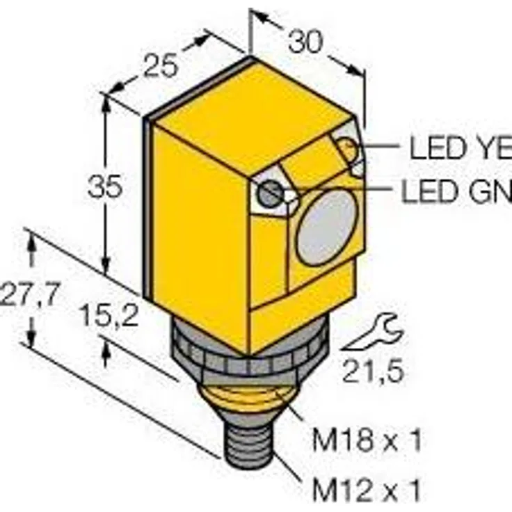Turck Opto Sensor Q25SP6FF50Q, Bewegungsmelder mit PNP-Ausgang, 50 mm Reichweite, IP67/IP69K