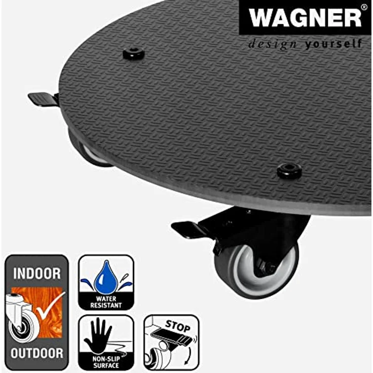 WAGNER Pflanzenroller HPL Black Ø 38 cm, stabiler Blumenroller mit 100 kg Tragkraft, 2 Total-Feststellern, für Innen- und Außenbereich – Bild 4