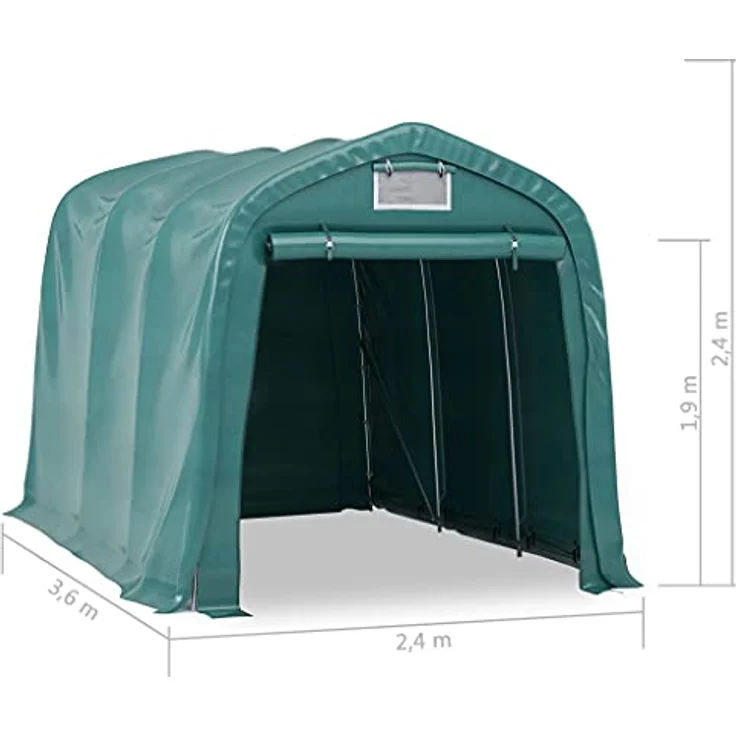 vidaXL Garagenzelt Wasserfest Zeltgarage Weidezelt Foliengarage Zelt Lagerzelt Auto Motorrad Schutz Unterstand Lagerung PVC 2,4x3,6m Grün – Bild 4