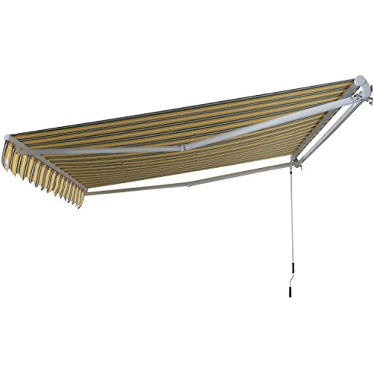 Outsunny Markise Gelenkarmmarkise Sonnenschutz mit Handkurbel 3,5 x 2,5m Gelb Grau Alu Polyester – Bild 4