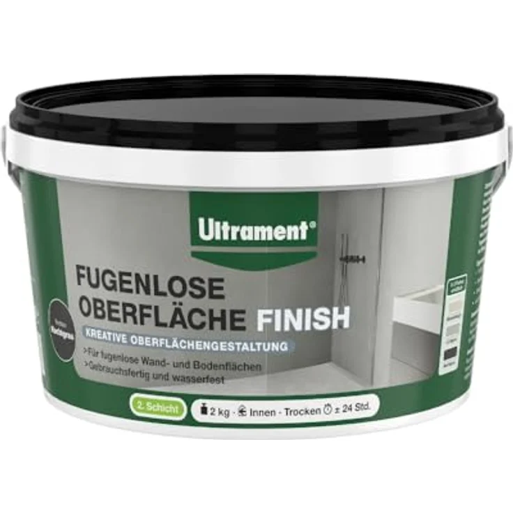 Ultrament Fugenlose Oberfläche - Finish Nachtgrau 2 kg – Kreative Oberflächengestaltung für fugenlose Wand- und Bodenflächen, gebrauchsfertig und wasserfest – Bild 2