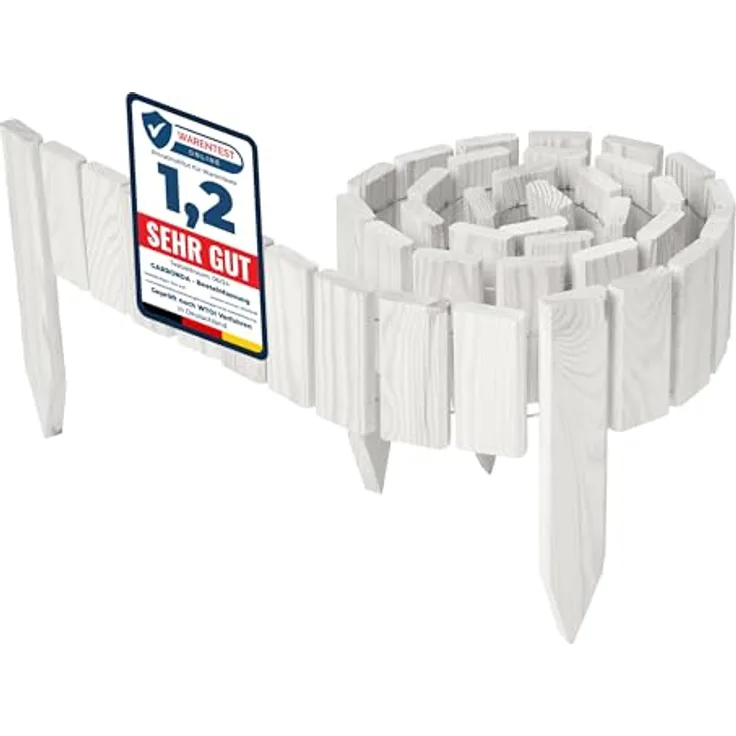Garronda Beeteinfassung Holz Rollzaun GD-0149, imprägniert, flexibel und wetterbeständig, 10 cm x 200 cm, Weiß
