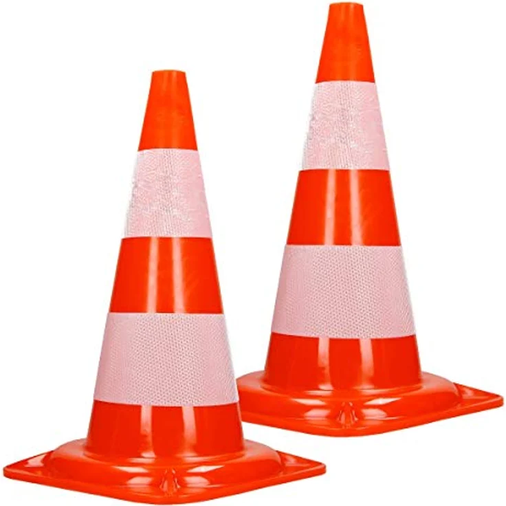 ECD Germany 2 Stück Verkehrskegel Pylone 47 cm, Orange-Weiß, flexibel & stapelbar, mit reflektierenden Streifen – Bild 1