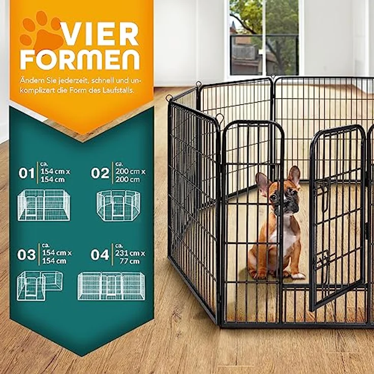 TRESKO® Welpenlaufstall 80 cm hoch inkl. 8X Erdanker | Welpenauslauf 8-teilig | Hundelaufstall faltbar mit Tür | Aufbau werkzeugfrei | Tierlaufstall Hunde wetterfest – Bild 2