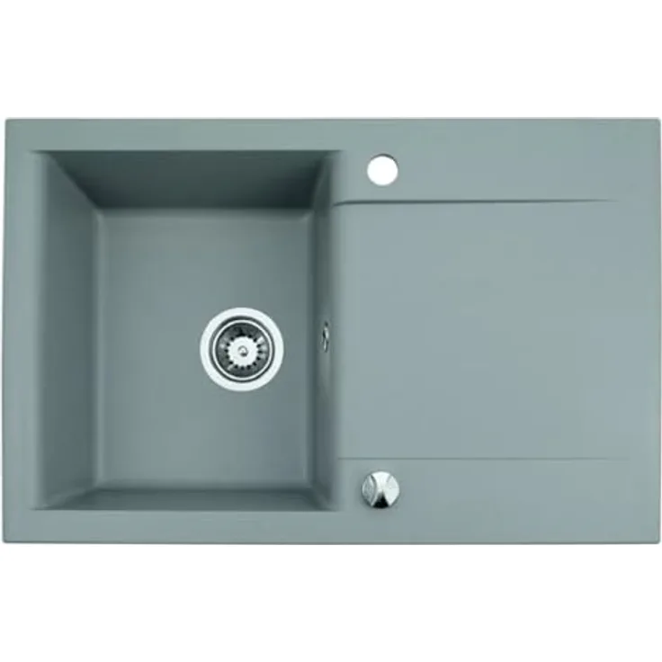 QLS Küchenspüle LUNA 76 x 44 cm, Granit-Spülbecken mit automatischem Siphon, reversible Abtropffläche, verschiedene Farben