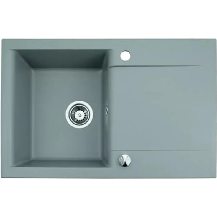 QLS Küchenspüle LUNA 76 x 44 cm, Granit-Spülbecken mit automatischem Siphon, reversible Abtropffläche, verschiedene Farben – Bild 1