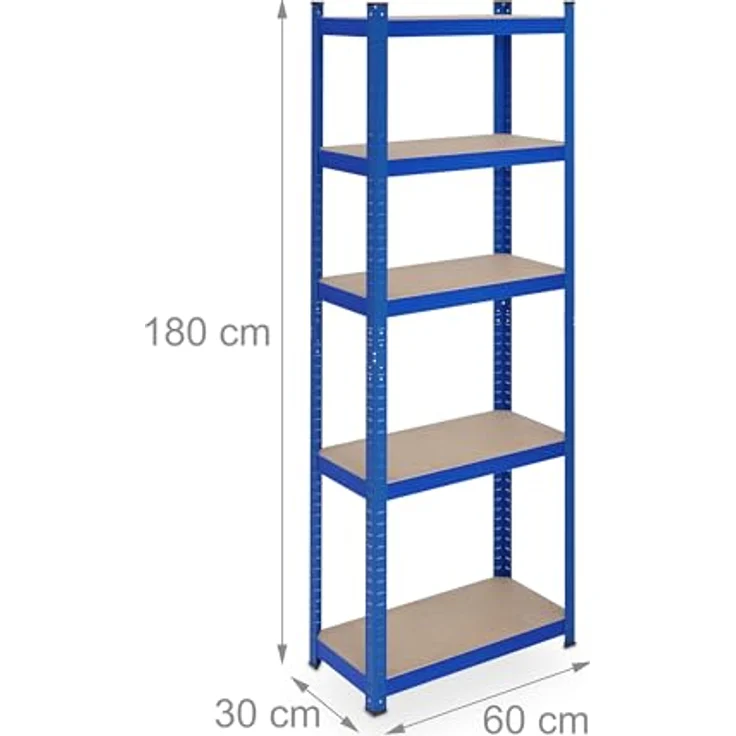 Relaxdays Schwerlastregal, HBT 180x60x30 cm, bis 500 kg, 5 Ebenen, zum Stecken, Stahl, blau - Preisvergleich – Bild 3