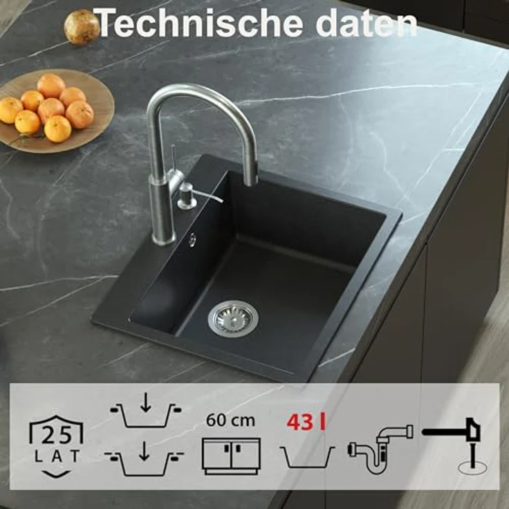 Quadron MORGAN 110 Einbauspüle, Granitspüle in Weiß & Golden, 57 x 50 x 22 cm, Einzelbecken, kratzfest und fleckenbeständig – Bild 2
