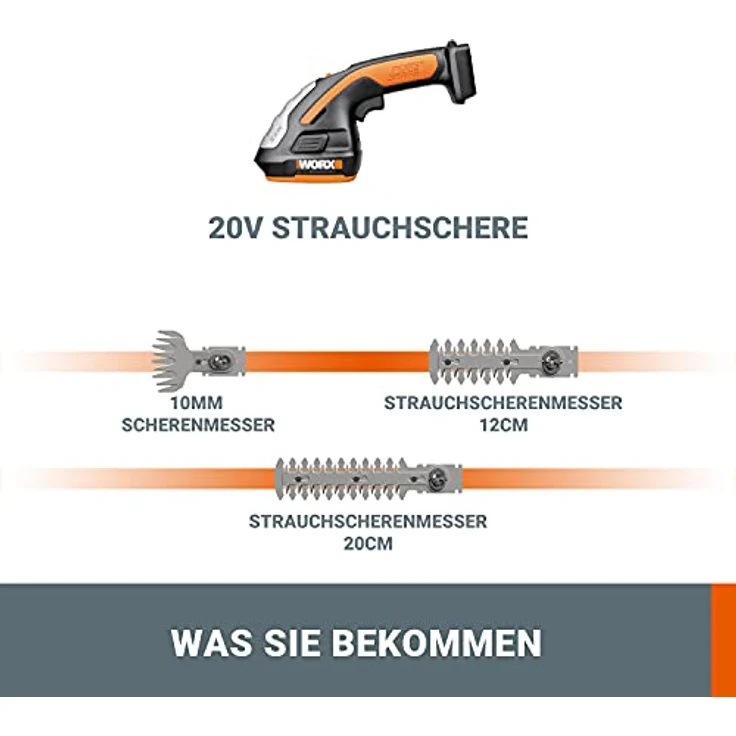 Worx WG801E.9 20V Gras- und Strauchschere WG801E inkl. 3 Verschiedene Messer, ohne Akku und Ladegerät – Bild 2