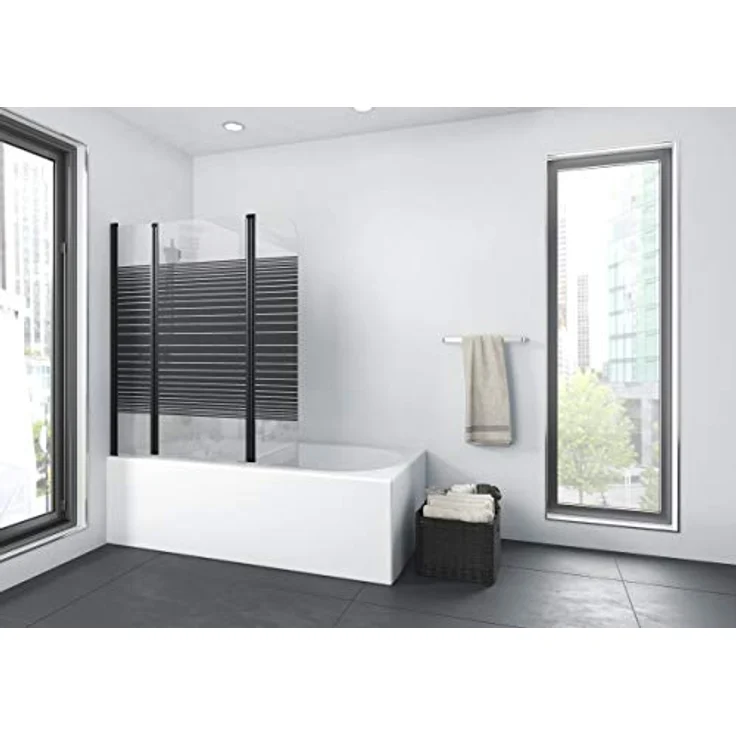 Marwell Black Lines Badewannenaufsatz 125 x 140 cm Duschwand für Badewanne 3-teilig faltbar in matt schwarz - Duschabtrennung aus 4 mm starken Einscheibensicherheitsglas – Bild 2