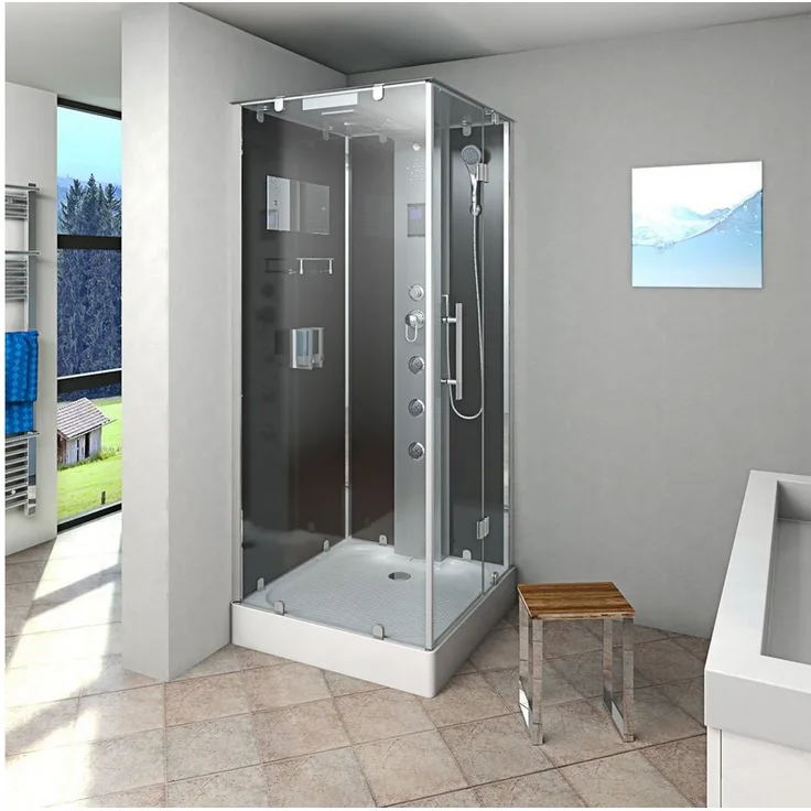 AcquaVapore Komplettdusche Duschkabine D38-03R0-EC Schwarz 80x80, Sicherheitsglas ESG, inklusive Duschwanne
