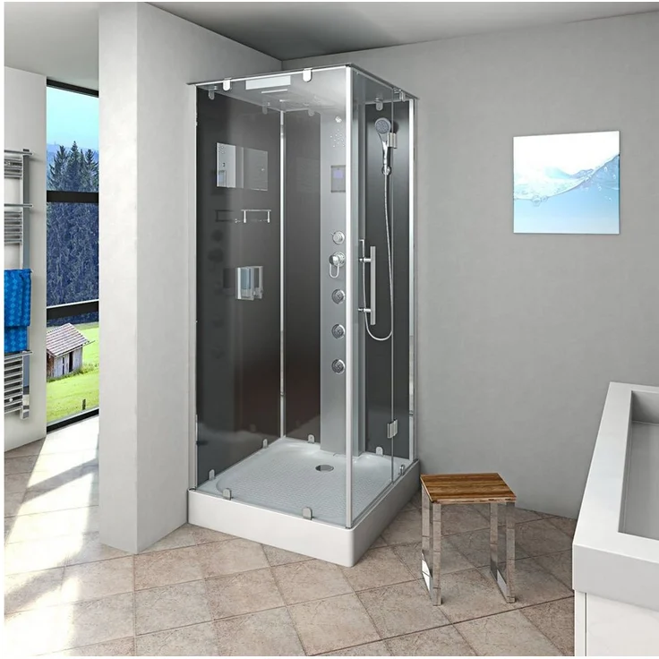 AcquaVapore Komplettdusche Duschkabine D38-03R0-EC Schwarz 80x80, Sicherheitsglas ESG, inklusive Duschwanne
