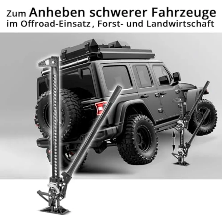 STAHLWERK Zahnstangenheber 48" 3t 104 cm Farm Jack Stockwinde Offroad Wagenheber, robust und vielseitig, gummiertem Griff und breitem Standfuß, in Schwarz – Bild 4