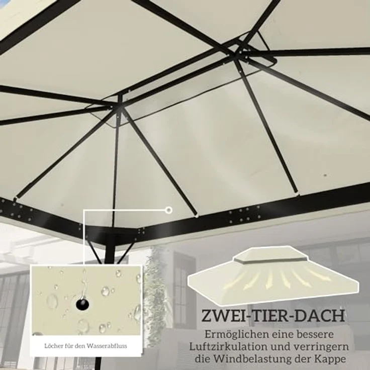 Outsunny Pavillon-Ersatzdach 3 x 4 m, wasserdichte 370g/, UPF30+, 400 x 300 cm, Cremeweiß – Bild 3