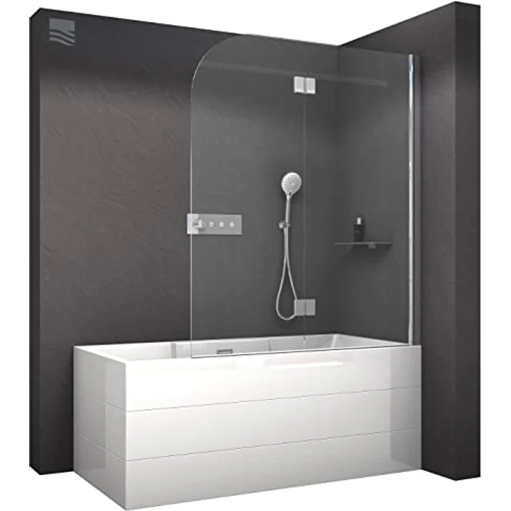 BERNSTEIN Schwenkbarer Badewannenaufsatz EX201, Duschabtrennung aus 6 mm Klarglas mit Nano-Beschichtung, Aluminiumprofil in Chrom, Höhe 140 cm, Breite 80 cm – Bild 1