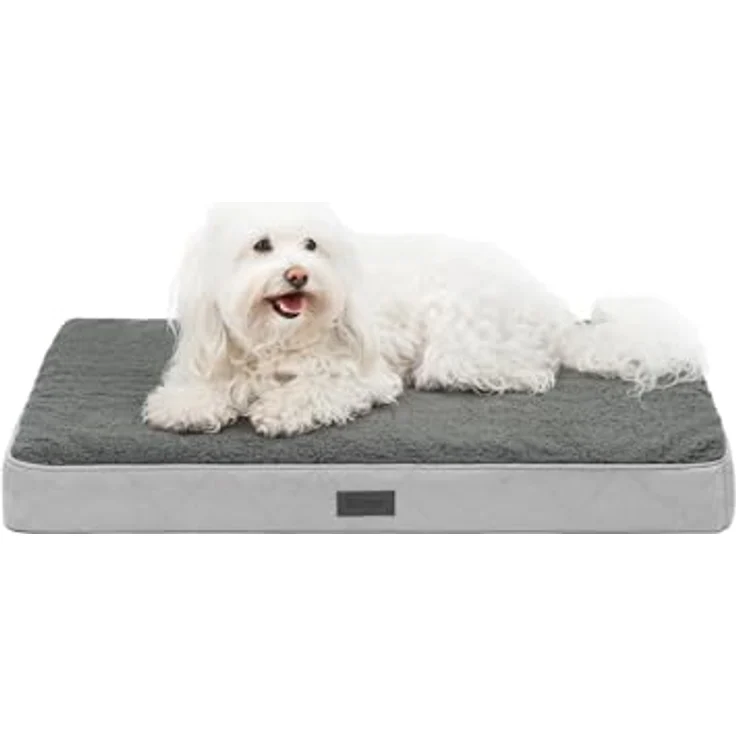 lionto Hundebett orthopädisch, 76x51x8 cm, Robustes Hundekissen mit abnehmbaren & waschbaren Bezug, wasserabweisend, grau, geeignet für kleine & große Hunde + Katzen – Bild 1