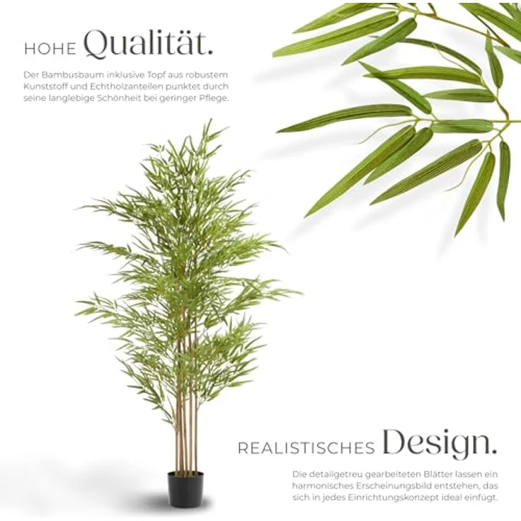 tectake® Bambus Kunstpflanze, künstlicher Pflanzenbaum mit naturgetreuer Optik, 180 cm, pflegeleicht für Wohnzimmer, Küche, Badezimmer und Schlafzimmer Deko – Bild 3