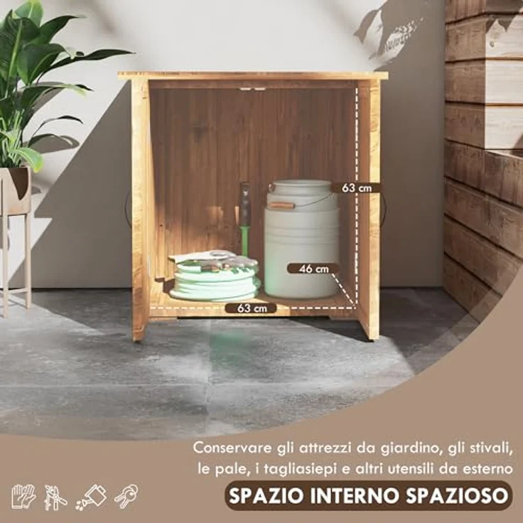 Outsunny Gartenschuppen, Holz-Geräteschrank, Wetterfest, Rustikales Design, Braun, 77 x 55 x 72 cm – Bild 4