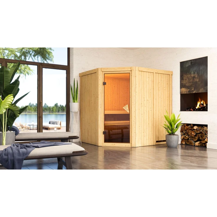 Karibu Sauna Siirin 196x170x198 cm, 9 kW Ofen, externe Steuerung, bronzierierte Tür