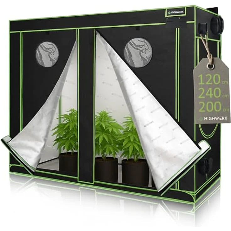 HIGHWERK Growzelt 120 x 240 x 200 cm, Indoor Grow tent, lichtundurchlässig, schwarz-grün, für Homegrow und hydroponische Aufzucht – Bild 1