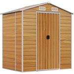 vidaXL Gerätehaus, Gartenhaus mit Schrägdach Griffe, Gartenschuppen Schuppen mit Stauraum, Geräteschuppen Metallschuppen, Hellbraun 191x130x198 cm Verzinkter Stahl