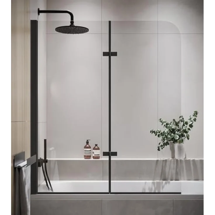 Badplaats B.V. Badewanne Austin Schwarz, 5mm Sicherheitsglas mit Nanobeschichtung, 120 x 140cm, Duschwand und Badewannenaufsatz – Bild 5